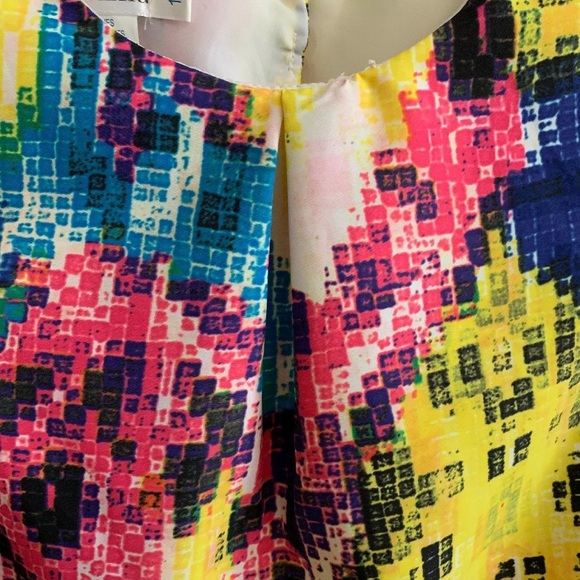 Joe Ella Geometric Yellow Pink Blue Dress 12 - Picture 4 of 6